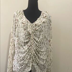 CAbi White Animal Print Blouse